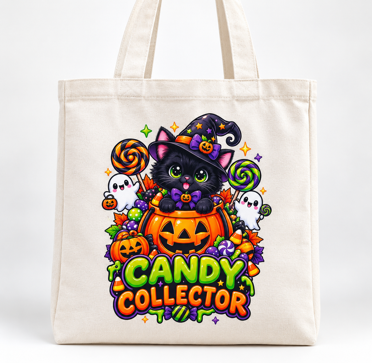 Candy Collector Black Cat Halloween Tote Bag
