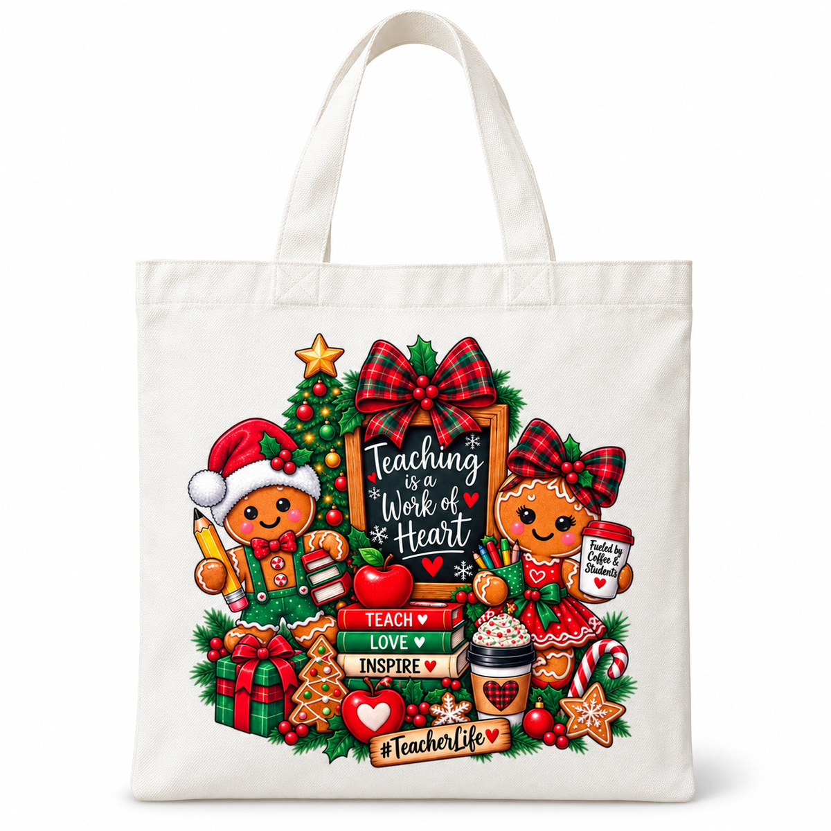 Teaching Is a Work of Heart Christmas Teacher Tote Bag